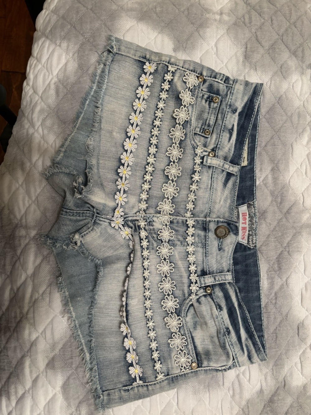 Hot Kiss Light Blue Denim Shorts with White Lace